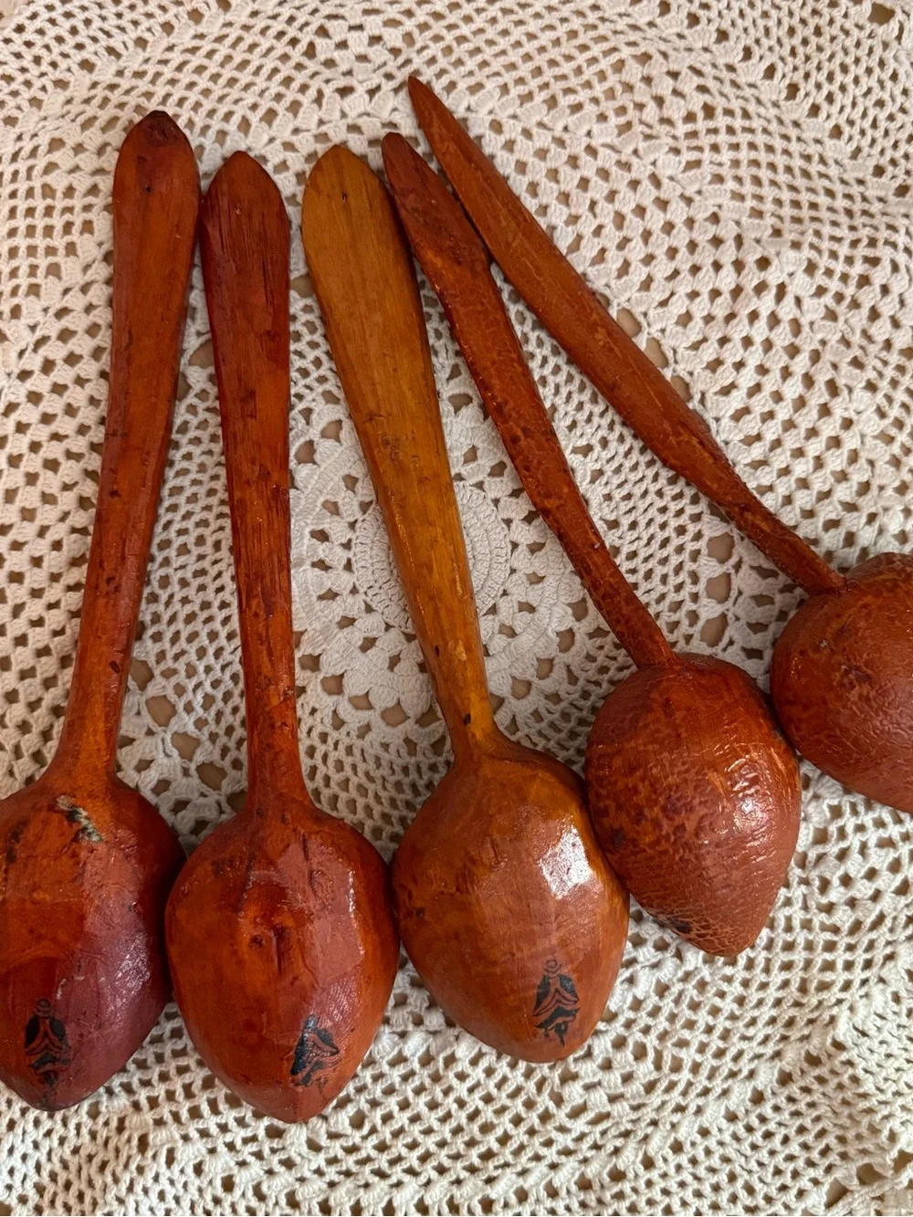 Vintage Scandanavian Folk Hand Painted and Carved Wooden Primitive Spoons